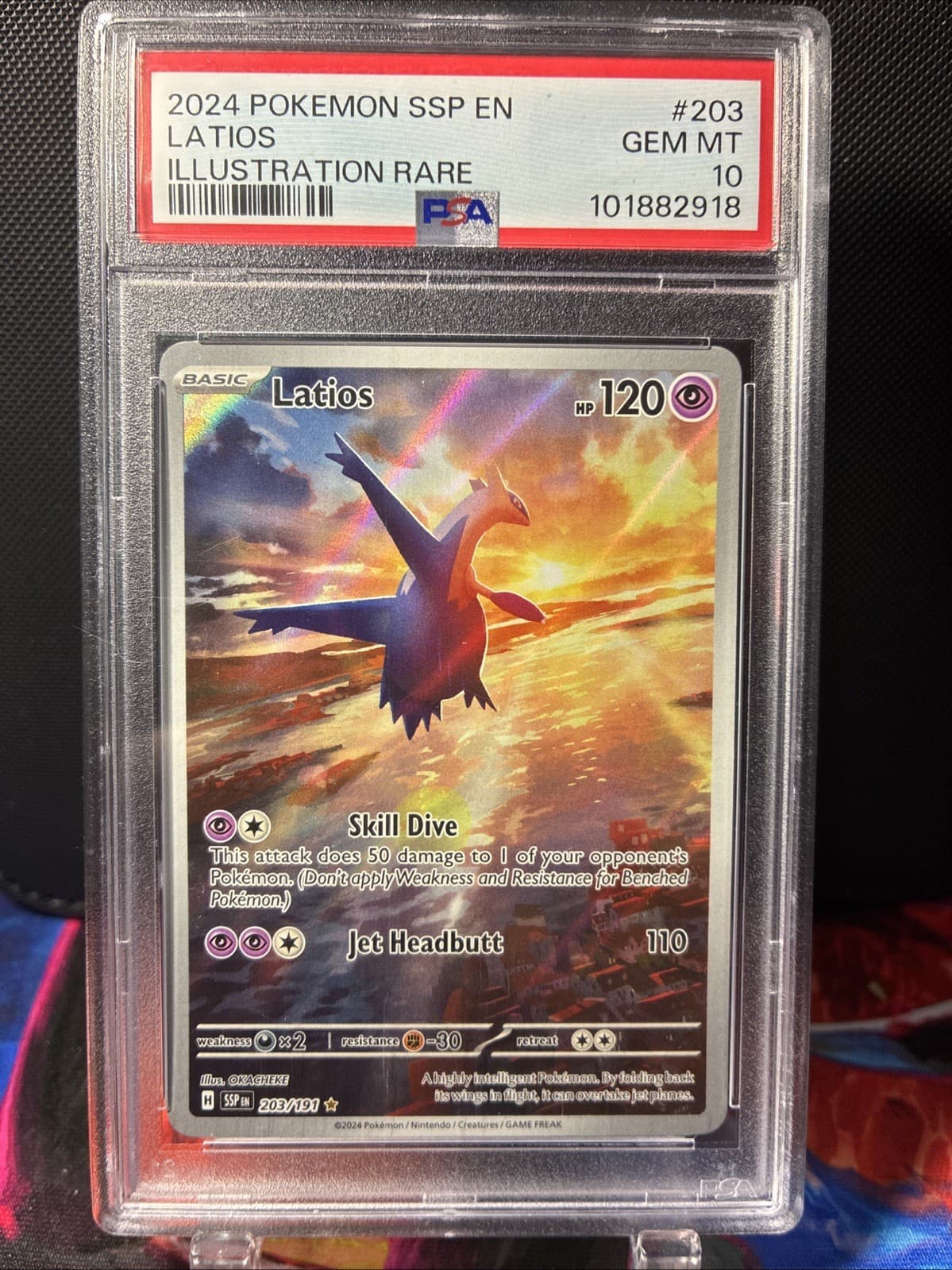 Pokemon PSA 10 Latios IR Surging Sparks 203/191 Light Cosmetic Scuffs On Slab