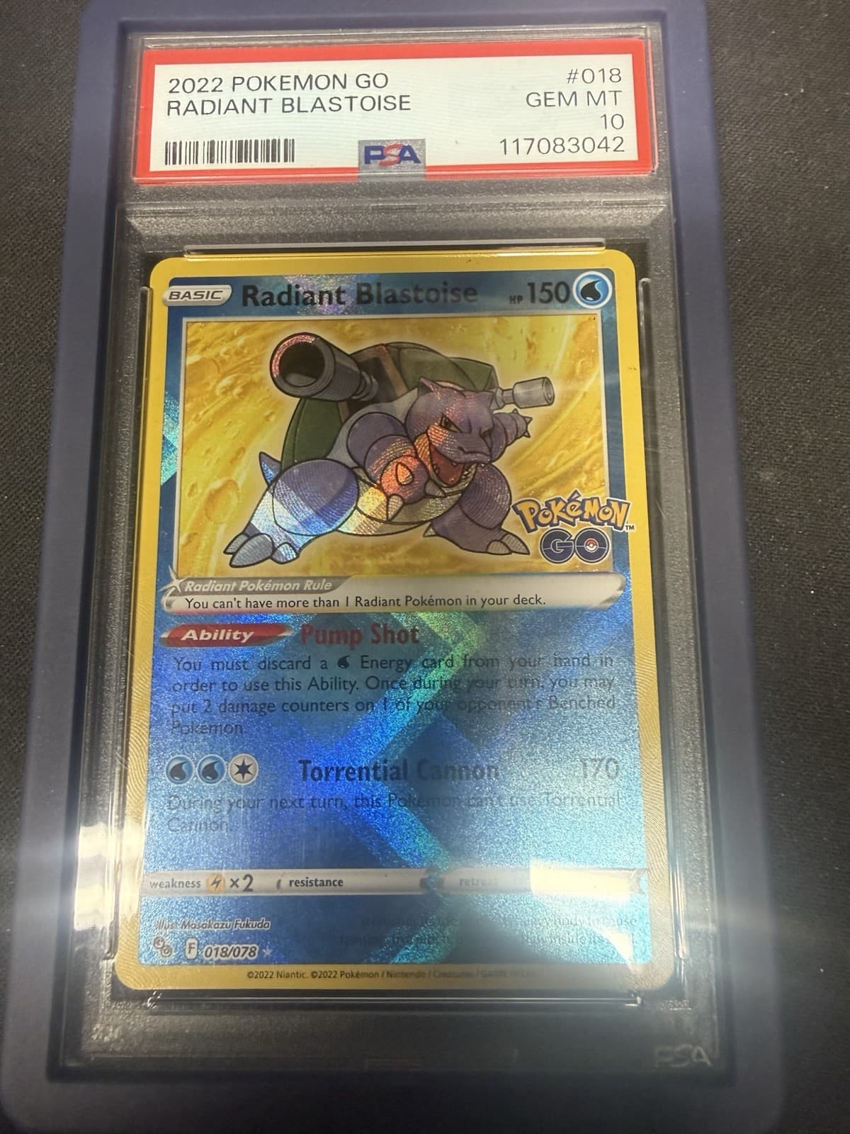 Pokemon 2022 Pokemon GO Radiant Blastoise 018/078 Holo PSA 10