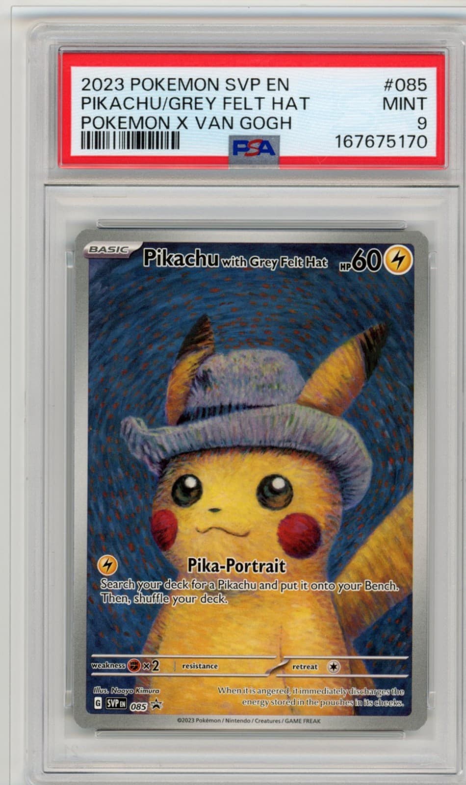 2023 Pokemon Pikachu with Grey Felt Hat 085 Van Gogh Promo PSA 9 MINT