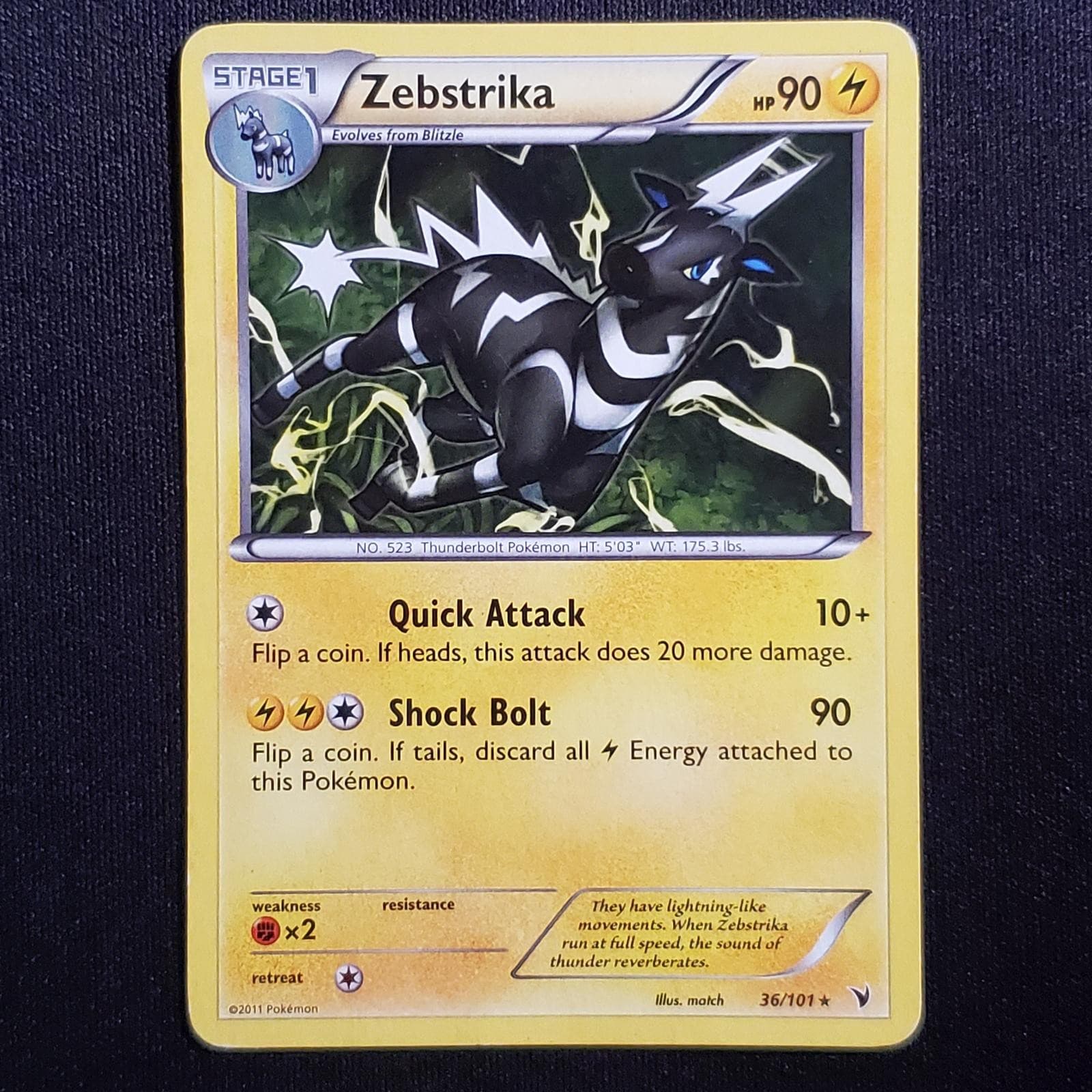 Zebstrika 36/101 Rare Noble Victories Pokemon Heavily Played