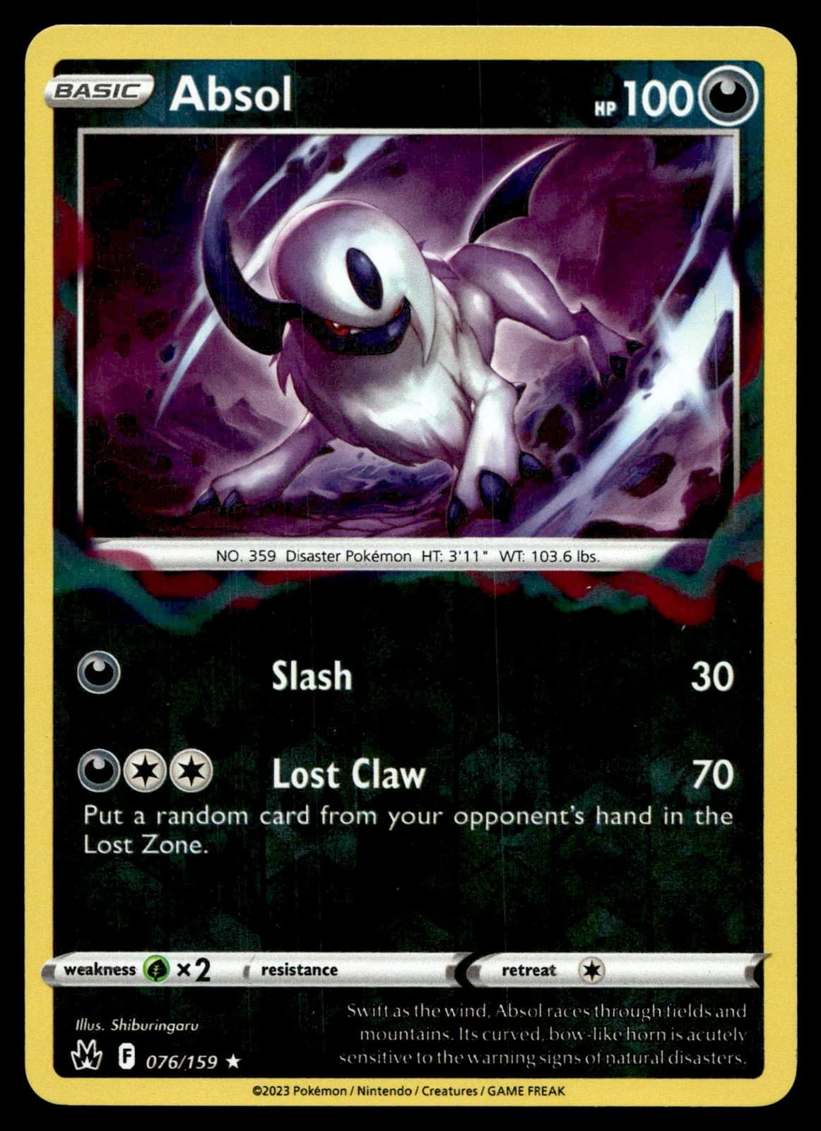 Absol 076/159 Holofoil - Pokemon SWSH: Crown Zenith - NM
