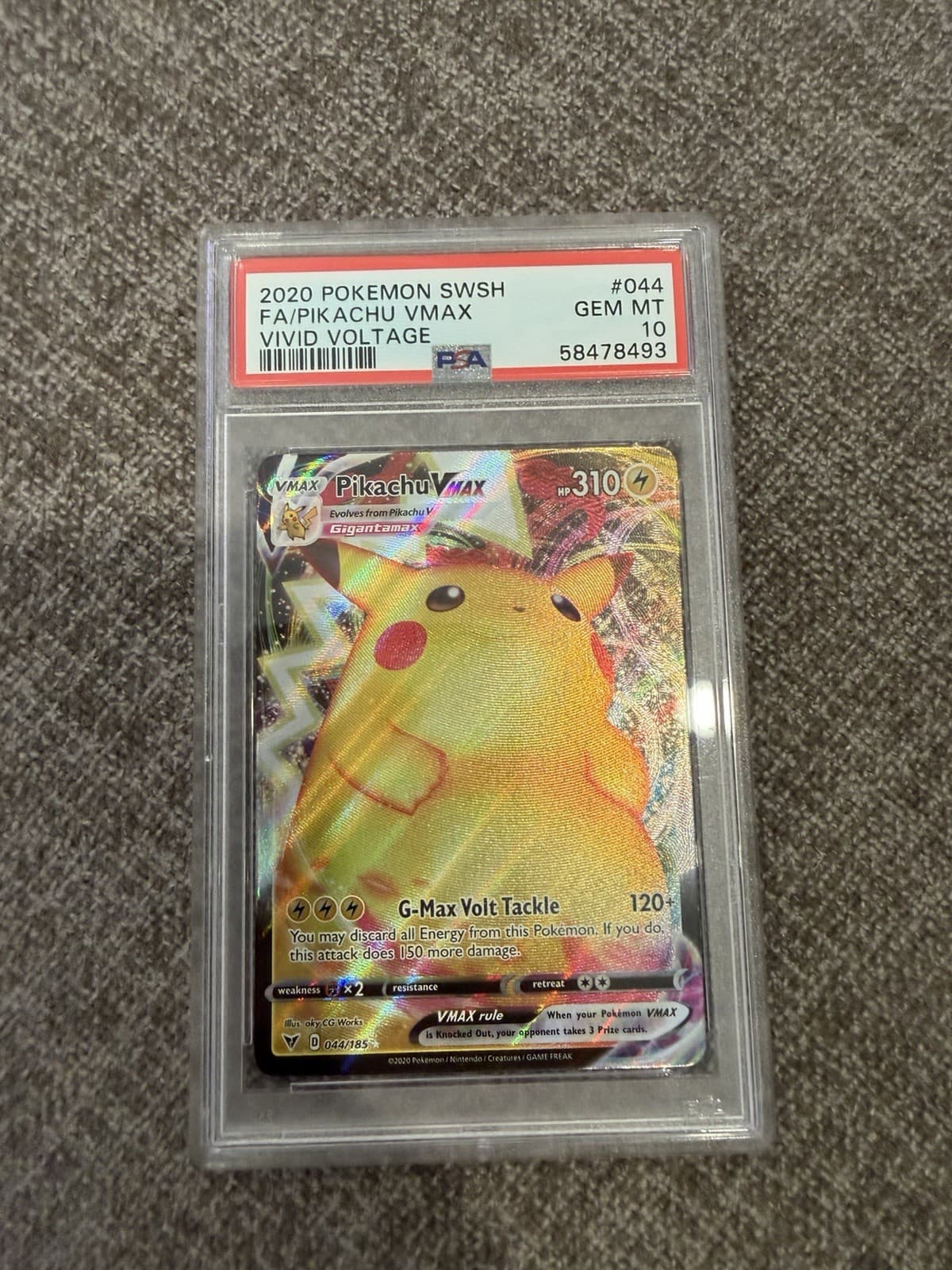 2020 Pokémon Pikachu VMAX Vivid Voltage Full Art 44/185 PSA 10