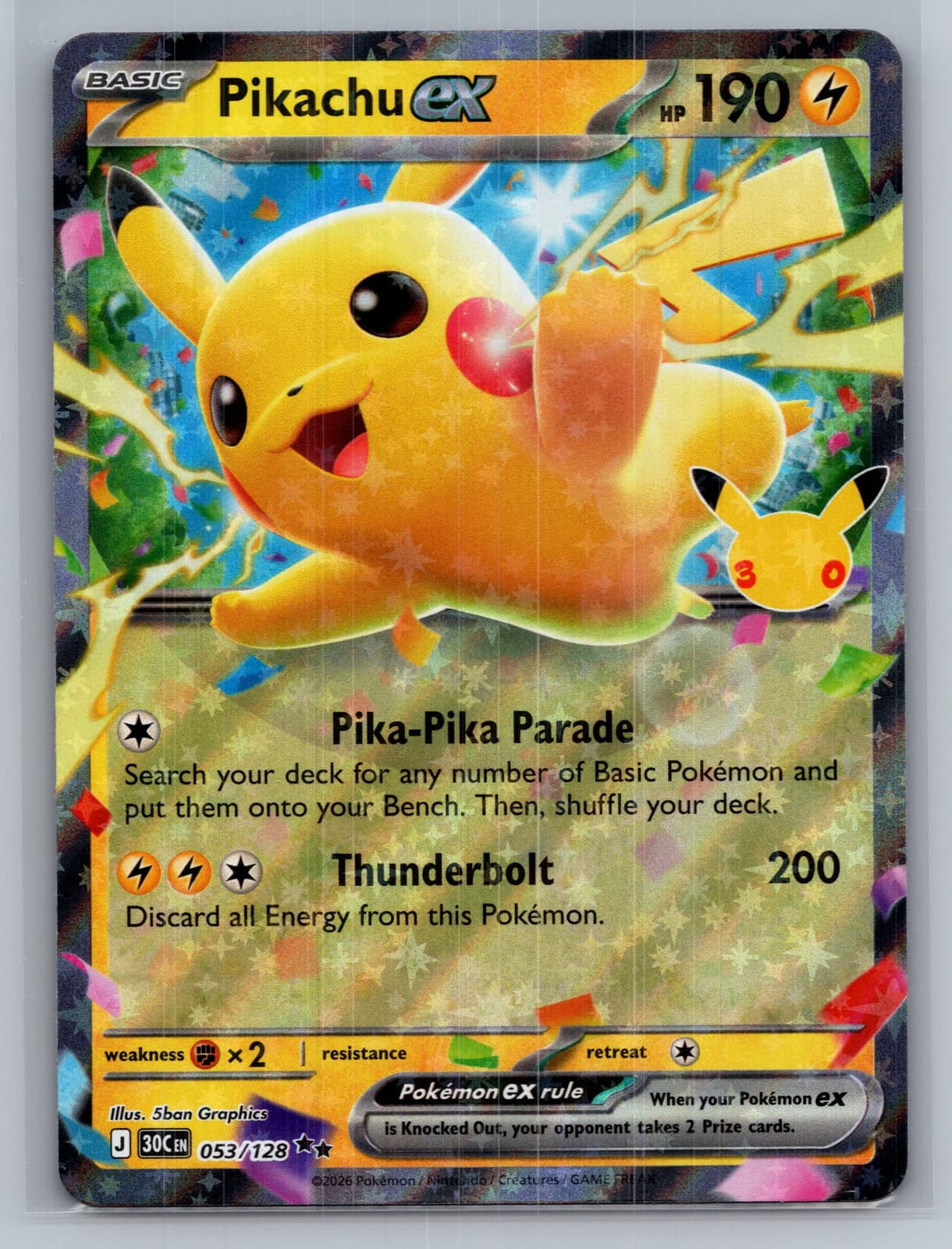 Pikachu EX #53/128 2026 30th Celebration Pokemon TCG — photo 1 of 2