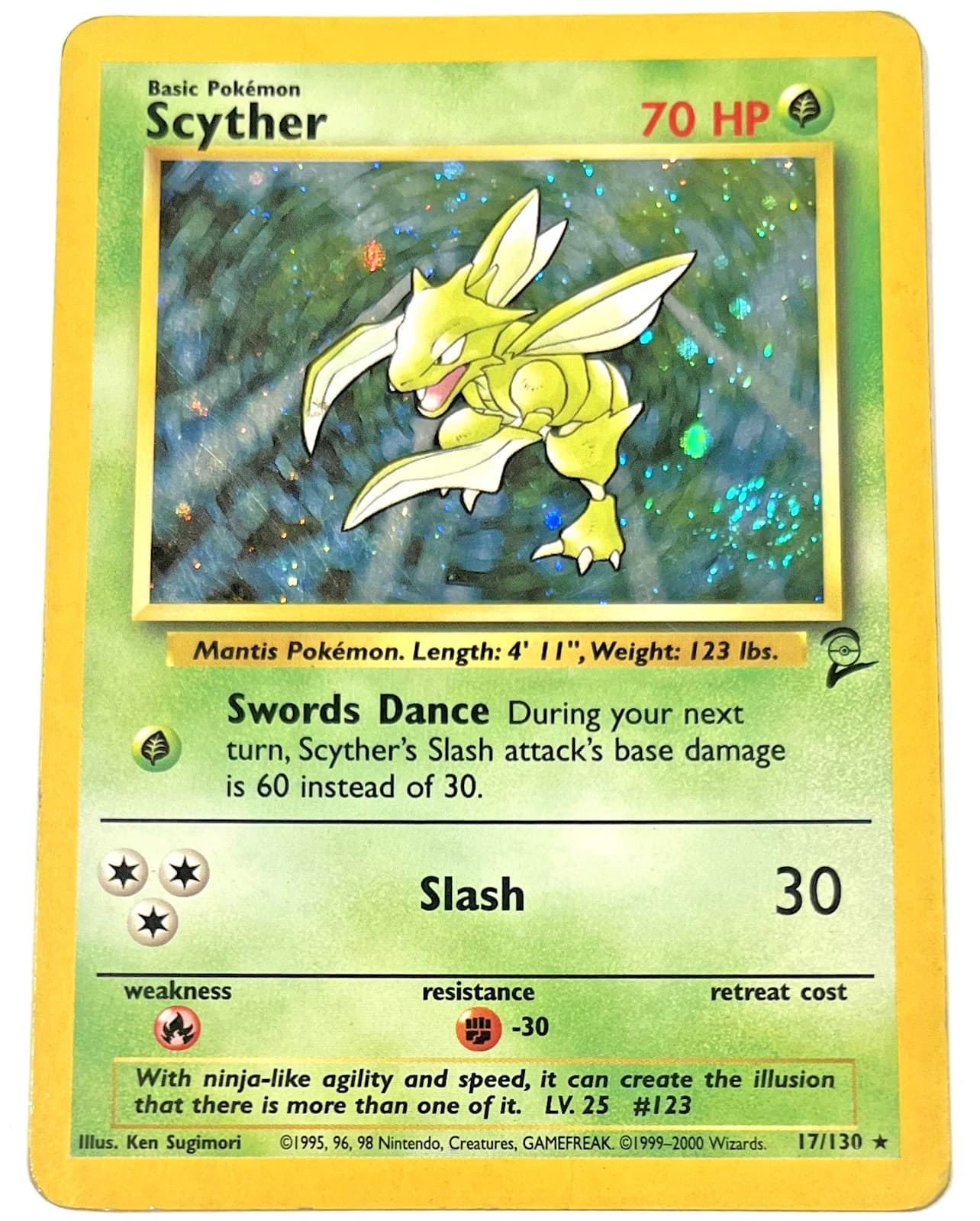 Pokémon Base Set 2 - Scyther - Holo Rare WoTC - HP - 17/130 (crease)