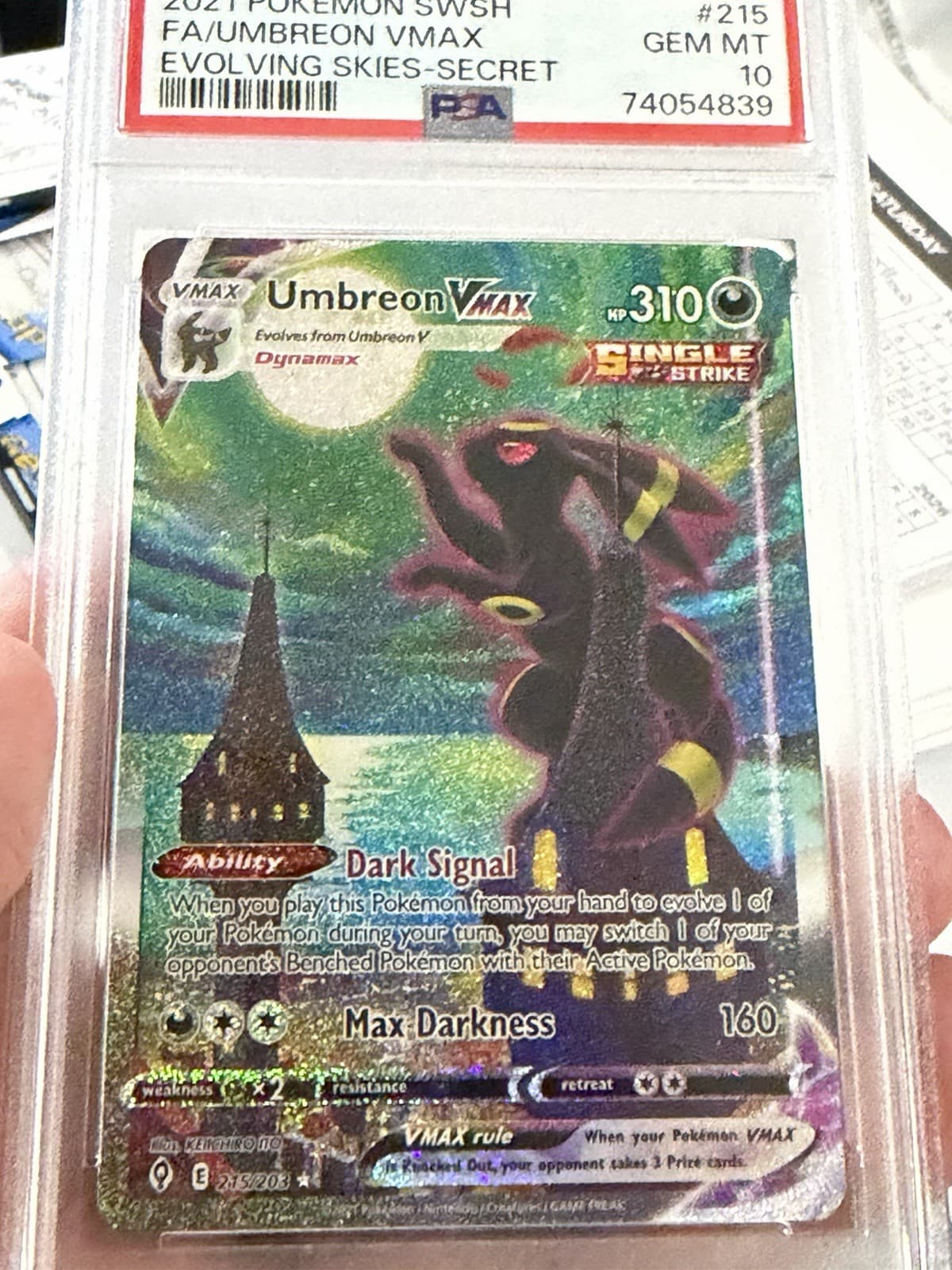 PSA 10 GEM MINT Umbreon VMAX 215/203 Alt Art Evolving Skies Pokemon - Moonbreon
