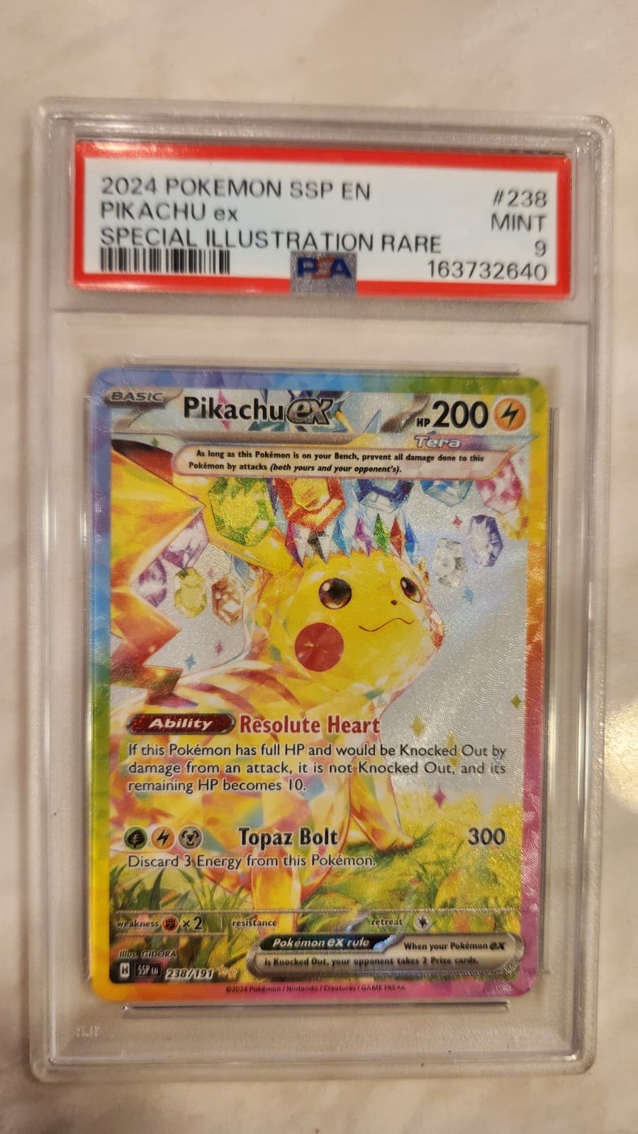 Pikachu ex 238/191 Sv08: Surging Sparks Holo PSA Mint 9