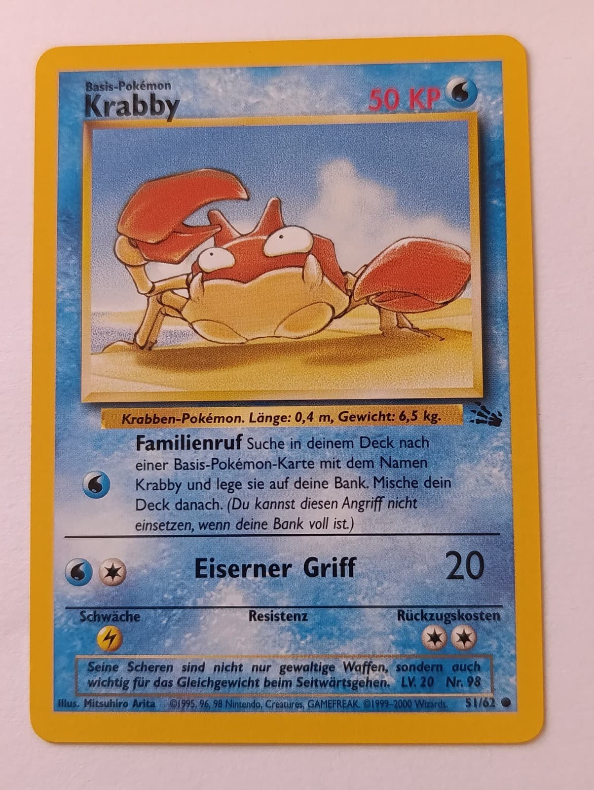 Krabby 51/62 Fossil Deutsch Pokemon TCG Vintage