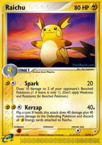 1x Raichu - 13/95 - Rare Heavily Played Pokemon EX - Team Magma vs. Team Aqua