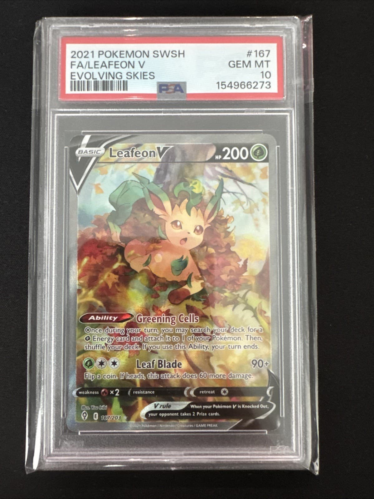 2021 POKEMON SWORD & SHIELD EVOLVING SKIES #167 FULL ART/LEAFEON V PSA 10