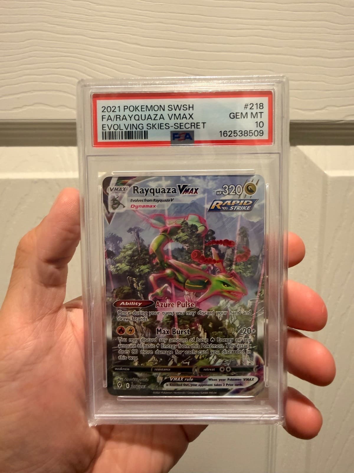 2021 Pokemon Evolving Skies Rayquaza VMAX 218/203 Alt Art PSA 10 GEM MINT