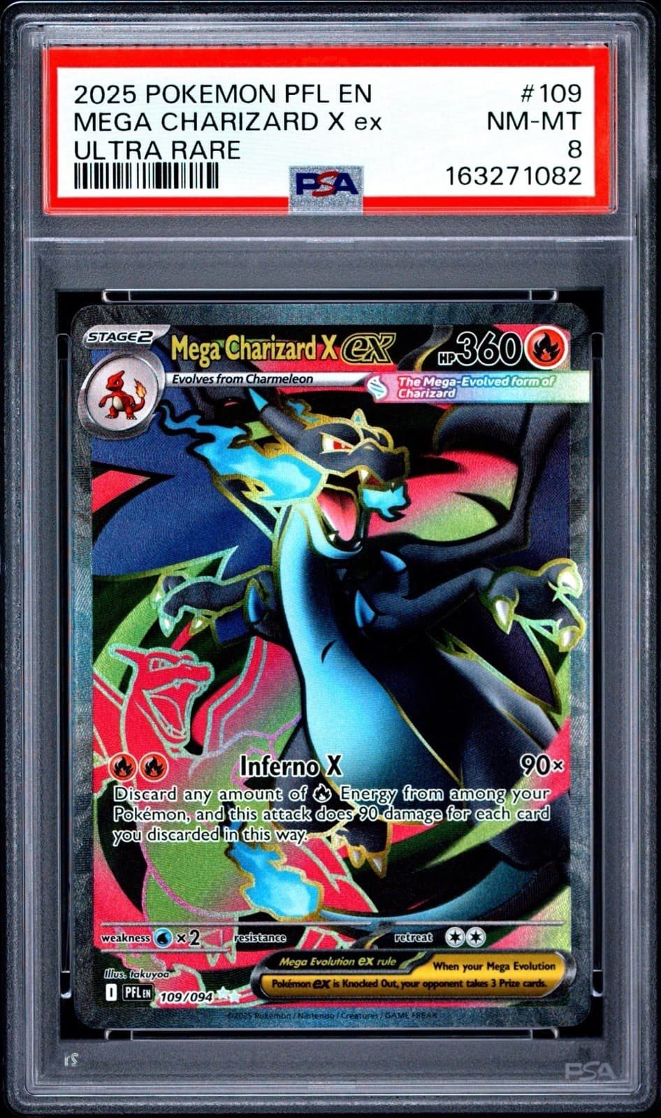 2025 POKEMON PFL EN-PHANTASMAL FLAMES ULTRA RARE #109 MEGA CHARIZARD X EX PSA 8