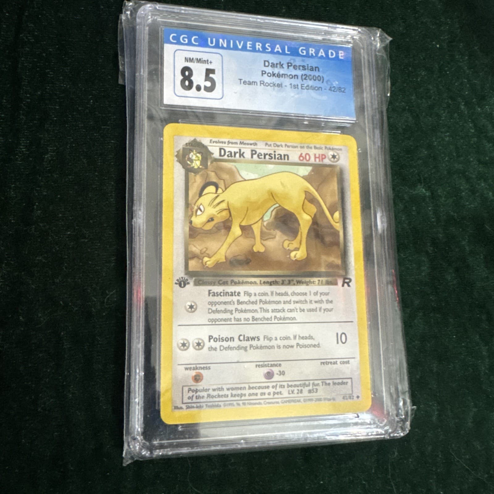 Pokemon Dark Persian 1st Ed. 42/82 CGC 8.5 NM/Mint+ TCG Team Rocket 2000 WotC