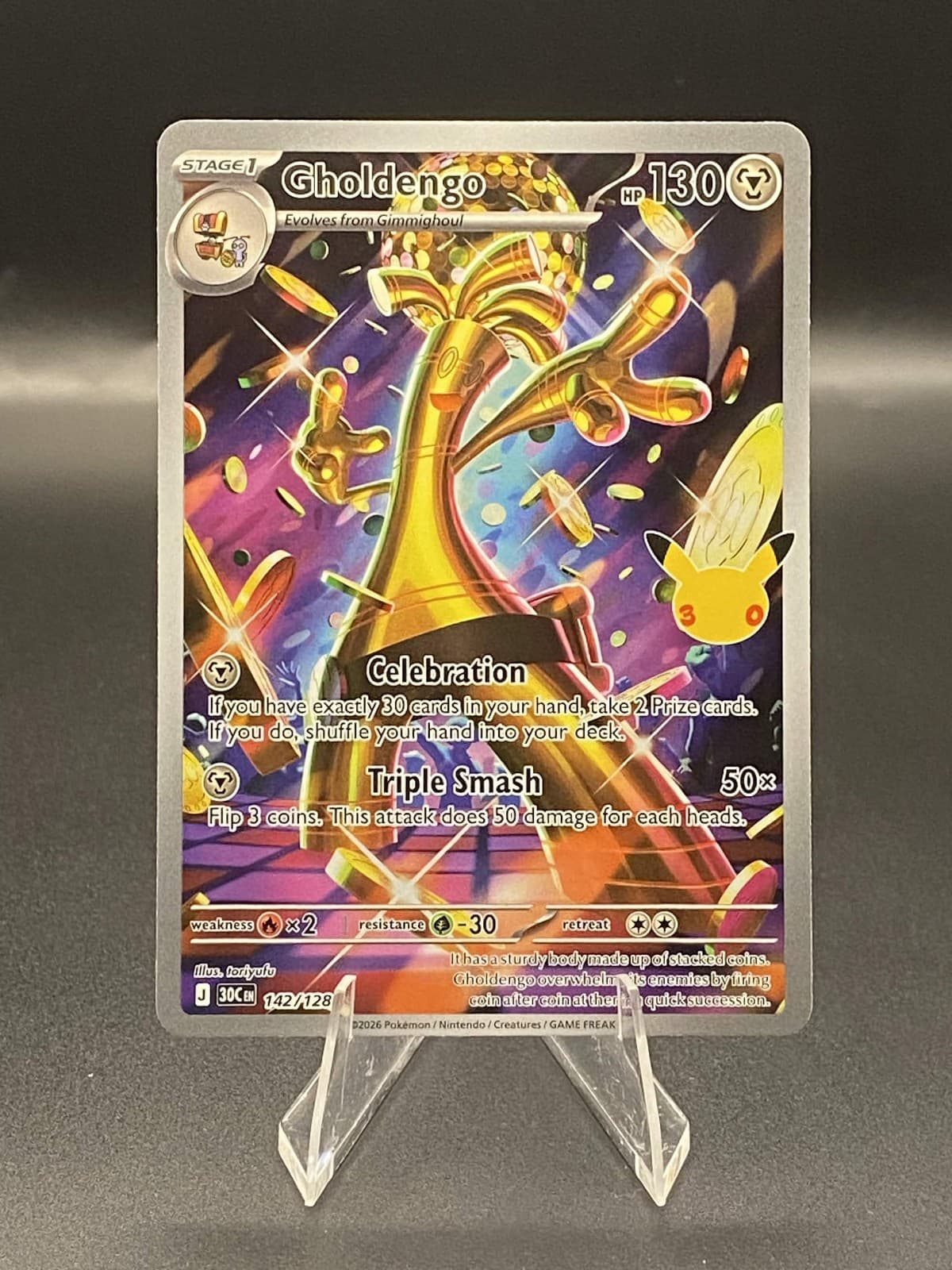 Gholdengo 142/128 Illustration Rare ME: 30th Celebration Pokemon Holo Near Mint