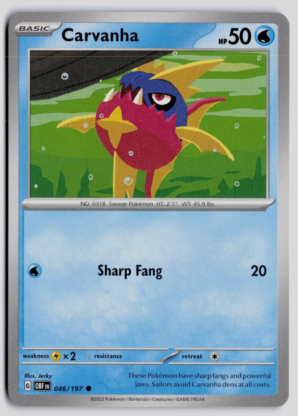 Carvanha Obsidian Flames 046/197 Normal Pokemon TCG NM