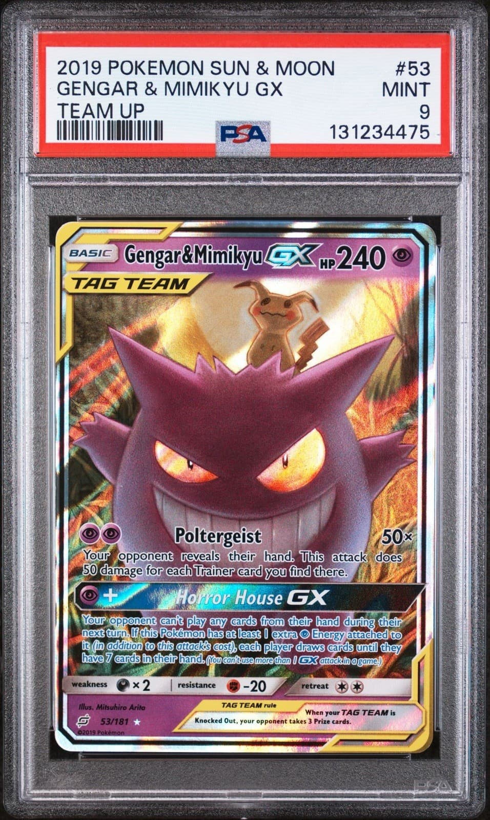 2019 Pokemon Sun & Moon Team Up Gengar & Mimikyu GX 53/181 PSA 9
