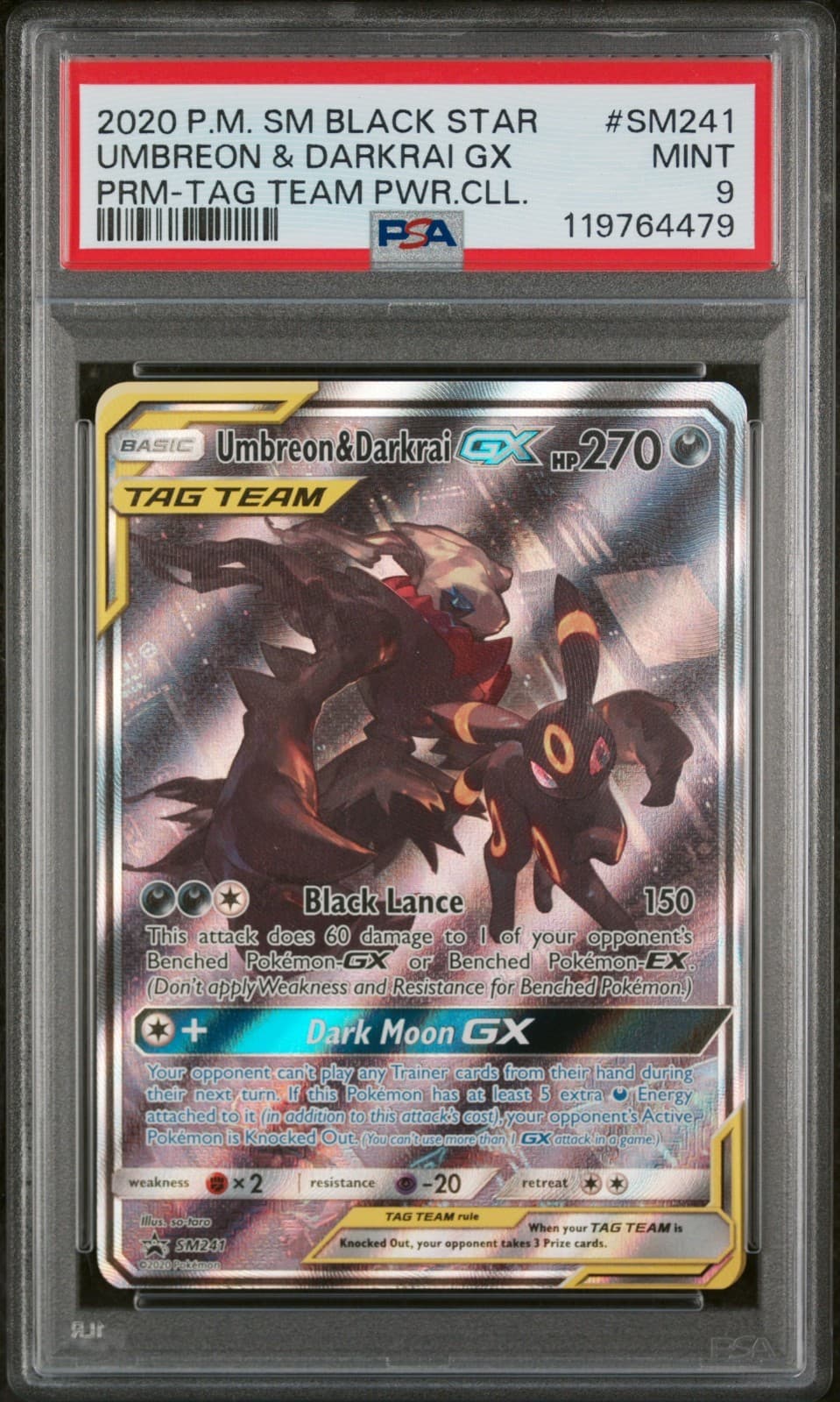 PSA 9 Umbreon & Darkrai GX #SM241 Black Star Promo 2020 Pokemon SM Sun Moon