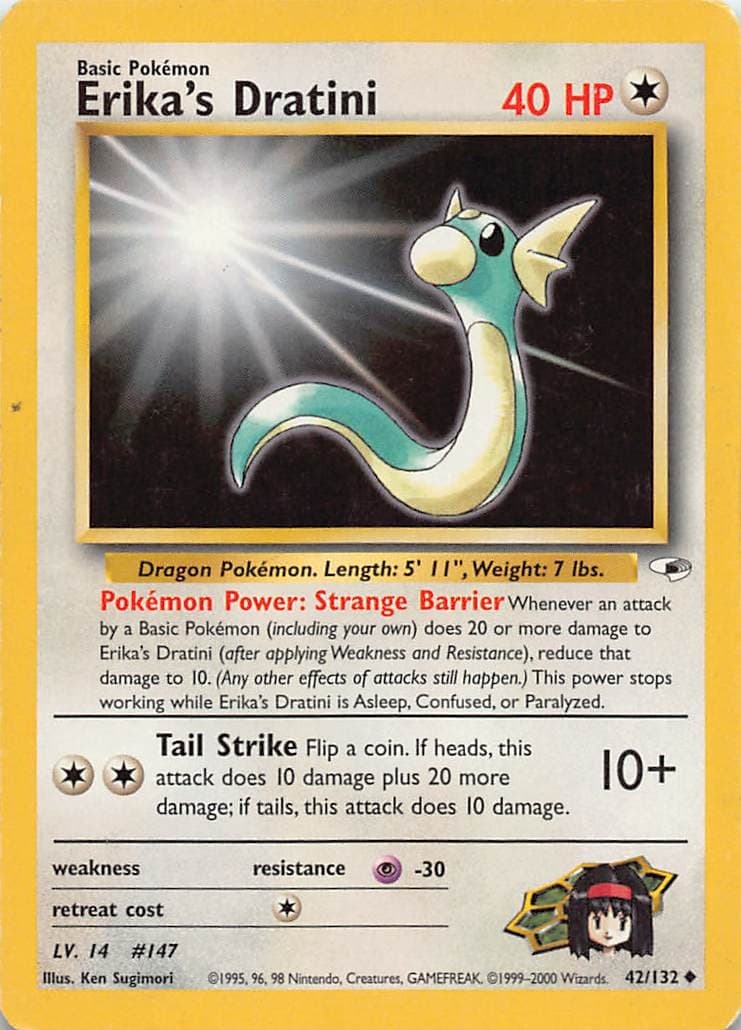 Erika's Dratini 42/132 Uncommon Gym Heroes Pokemon Unlimited Moderately Played