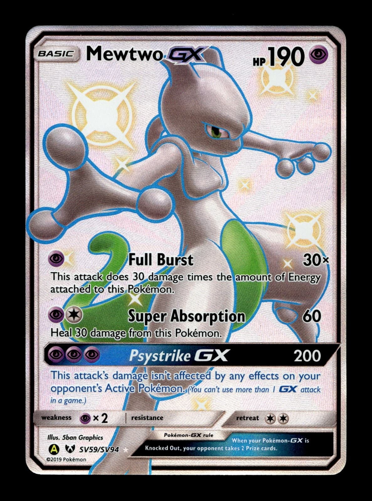 Mewtwo GX Hidden Fates: Shiny Vault #SV59 (2017) Holo NM Pokemon