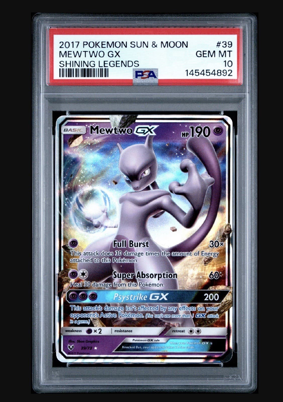 Pokemon Shining Legends Mewtwo GX Holo Ultra Rare 39/73 2017 PSA 10 ENG