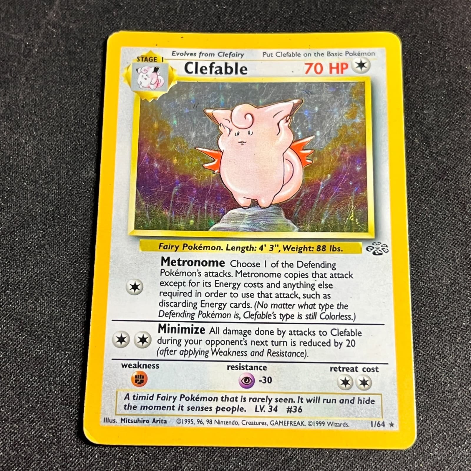 Vintage Pokémon TCG Clefable 1/64 Holo Rare Card LP Jungle Symbol MP
