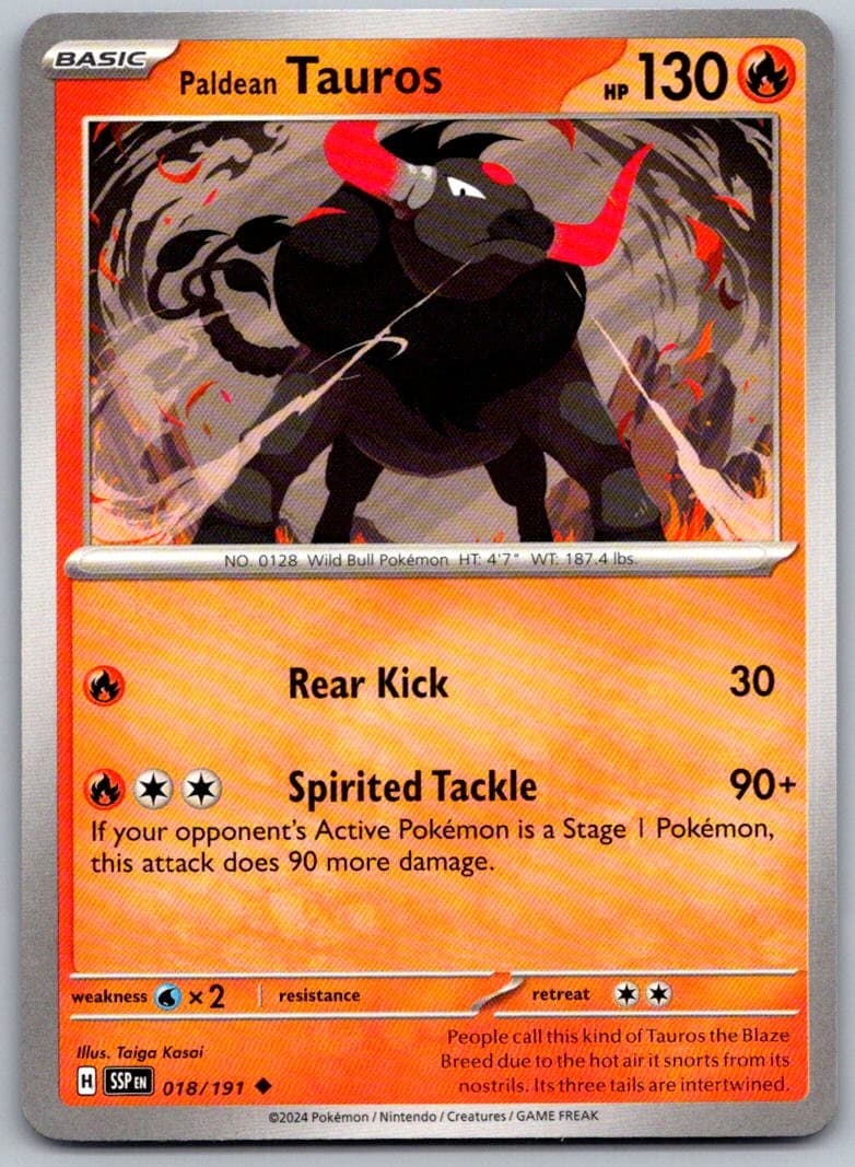 Paldean Tauros Surging Sparks 018/191 Uncommon PokéMon — English Near Mint