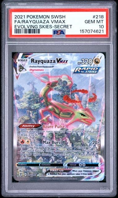Pokemon Rayquaza VMAX Evolving Skies Secret Full Alt Art #218 PSA 10