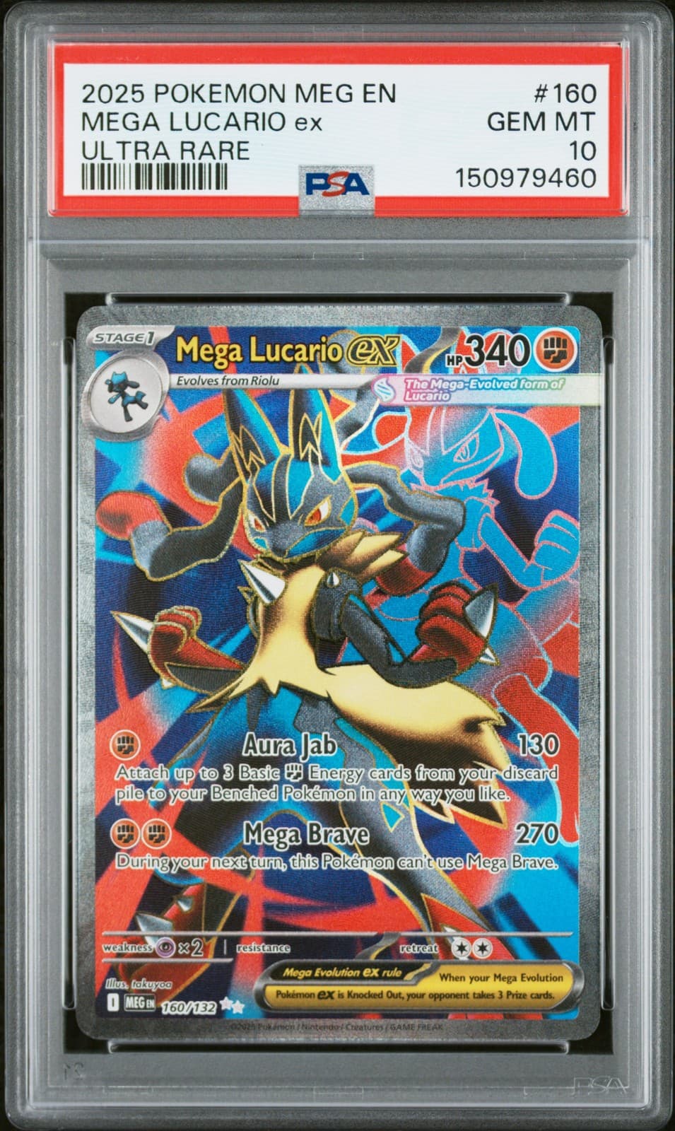 PSA 10 - MEGA LUCARIO EX #160 - ULTRA RARE - 2025 POKEMON MEG EN MEGA EVOLUTION