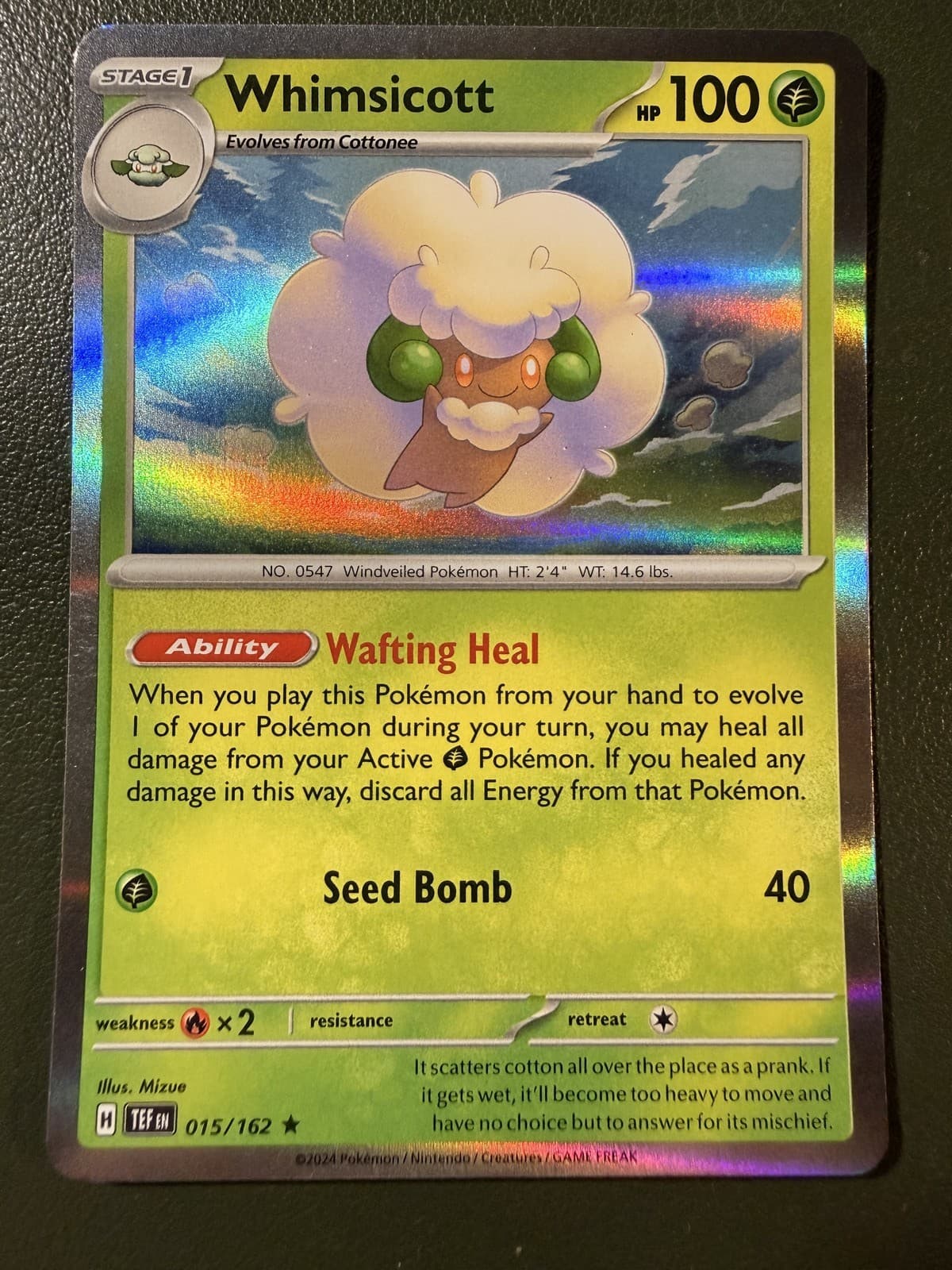 Pokemon TCG Whimsicott 15/162 Temporal Forces SV5 Holo NM