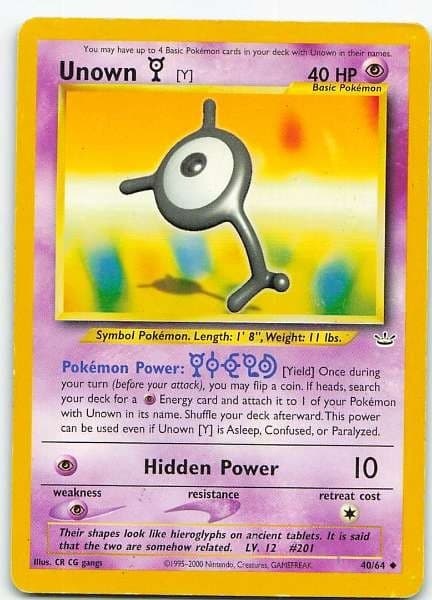 Unown [Y] 40/64 Neo Revelation Rare LP Pokemon TCG