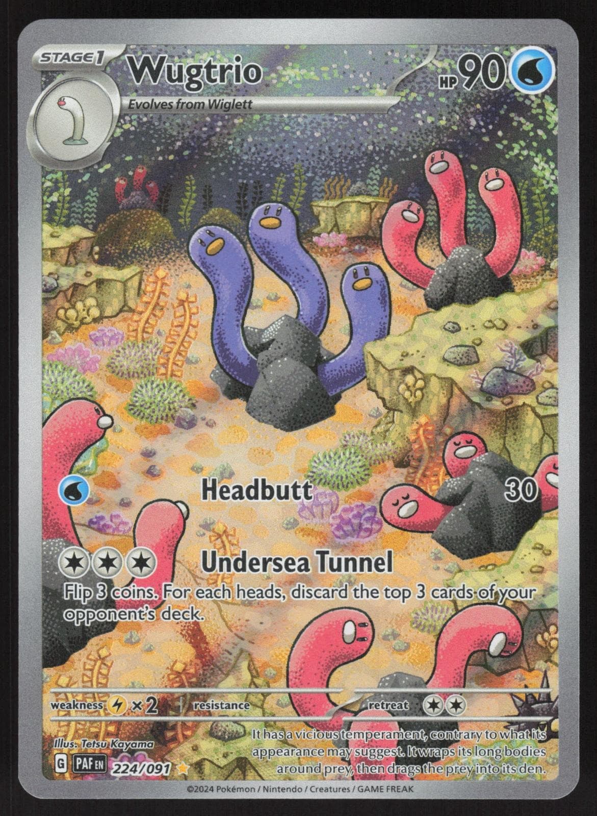 Wugtrio 224/091 Illustration Rare Paldean Fates Pokemon Holo Near Mint