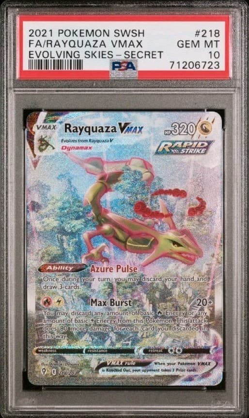 2021 Pokemon Evolving Skies Rayquaza VMAX #218 218/203 Alternate Alt Art PSA 10