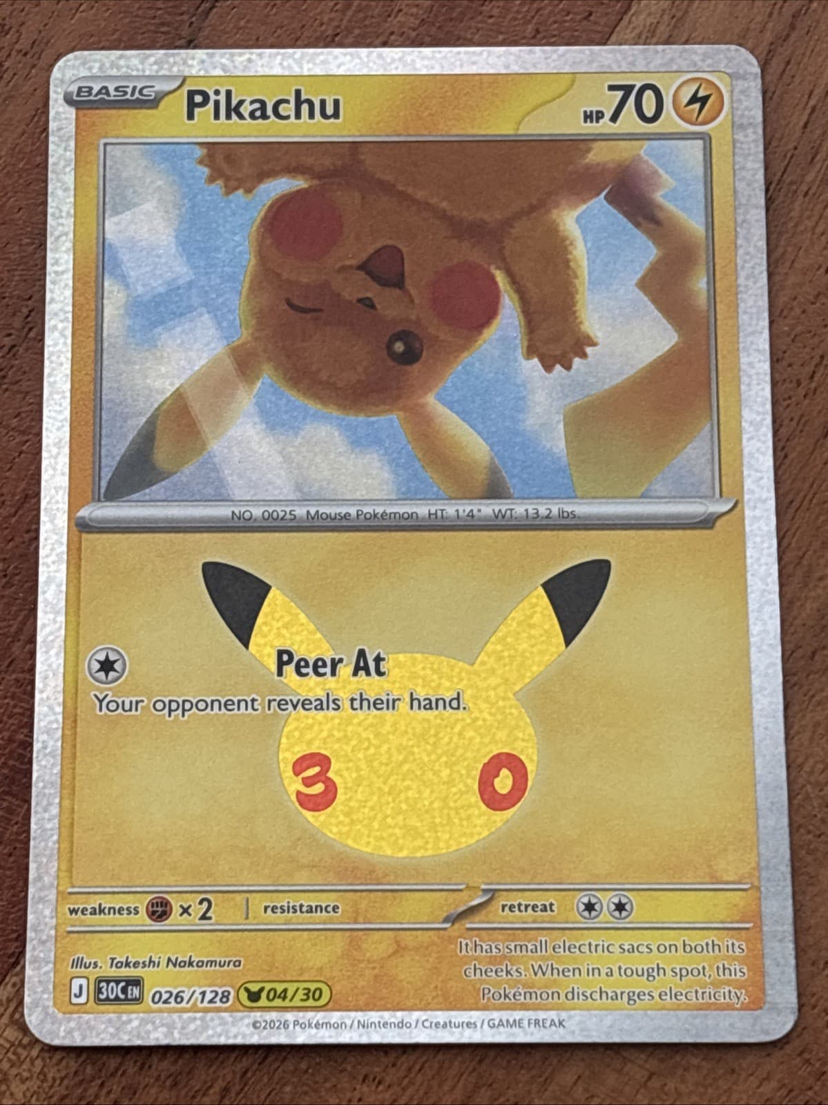 Pokemon TCG Pikachu 026/128 Me: 30th Celebration Holo 04/30 NM