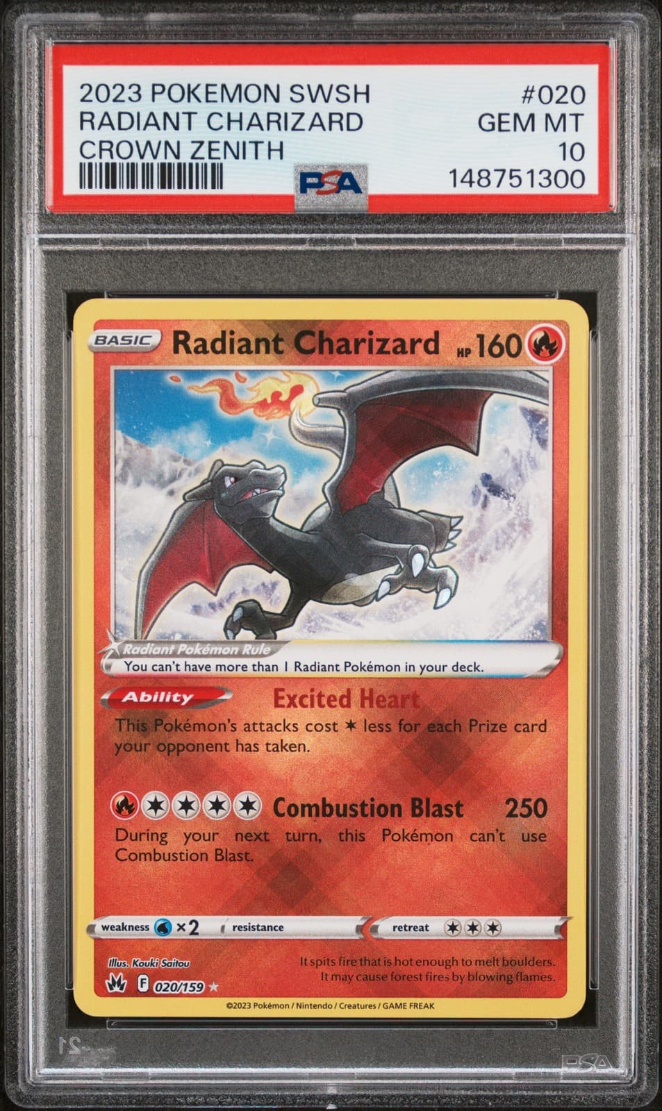 2023 POKEMON SWORD & SHIELD CROWN ZENITH #020 RADIANT CHARIZARD PSA 10