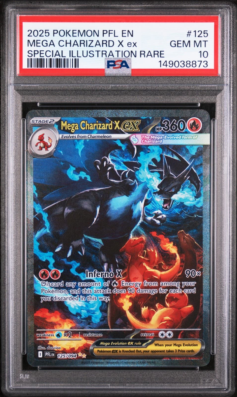 2025 POKEMON PFL EN-PHANTASMAL FLAMES #125 MEGA CHARIZARD X EX PSA 10
