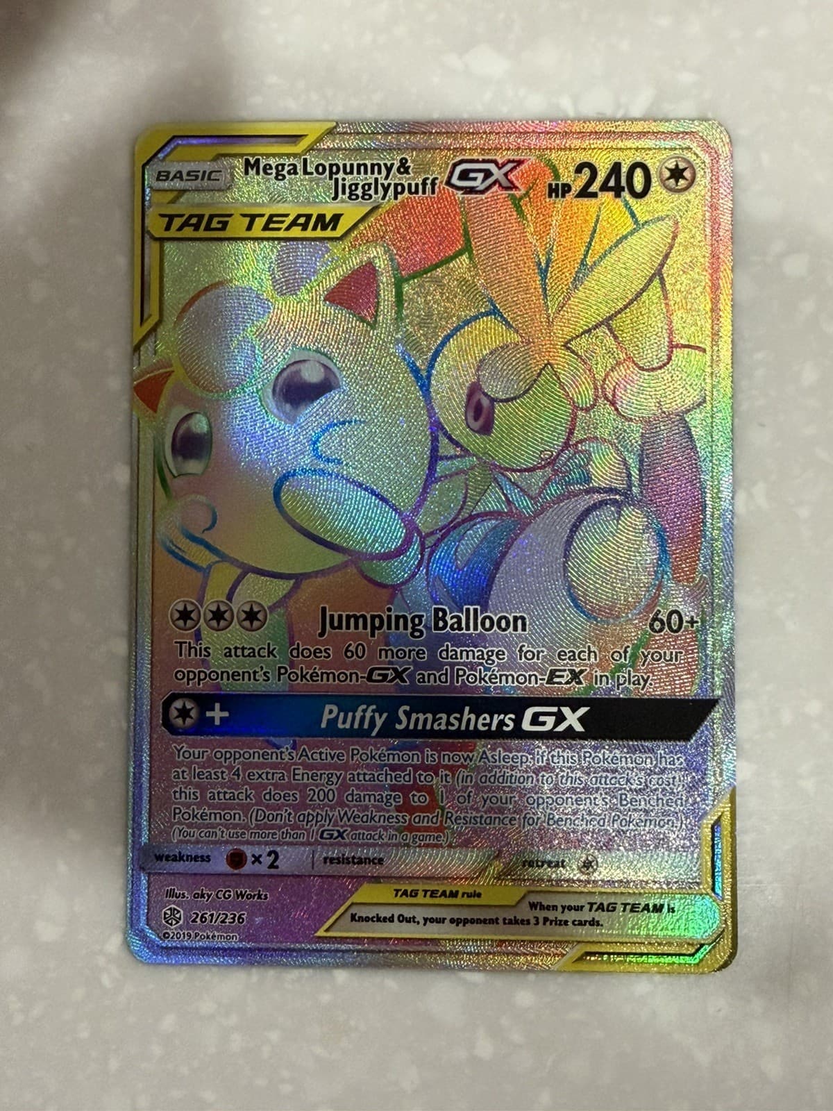 Pokémon TCG Rainbow Mega Lopunny Jigglypuff GX 261/236 Cosmic Eclipse NM Card