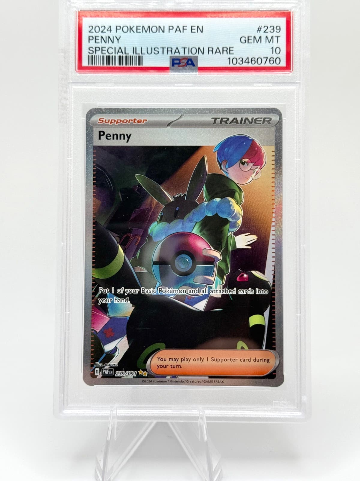 Pokemon Penny 239/091 Special Illustration Rare Paldean Fates PSA 10 GEM MINT