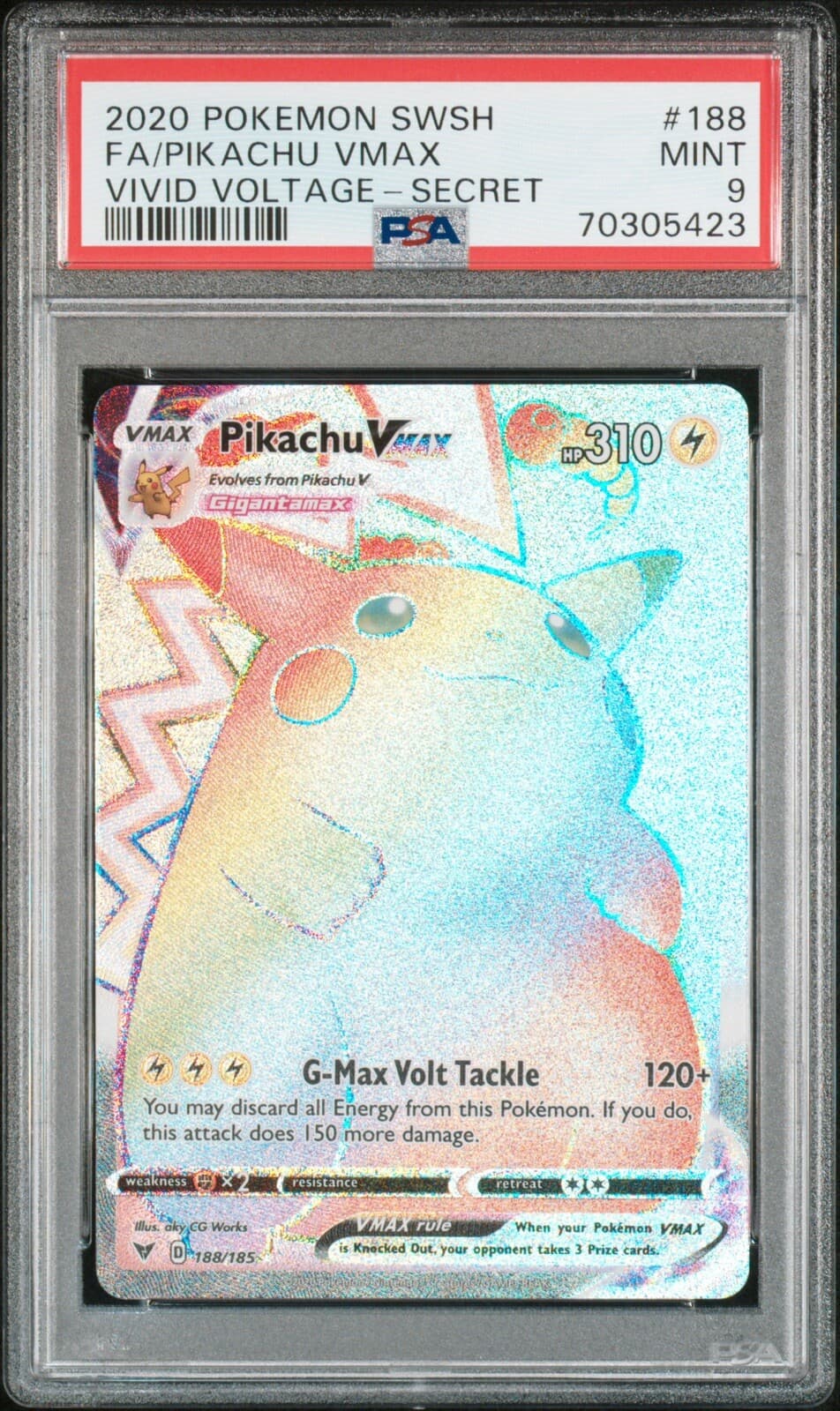 Pokemon TCG Vivid Voltage Pikachu VMax Rainbow 188/185 - PSA 9
