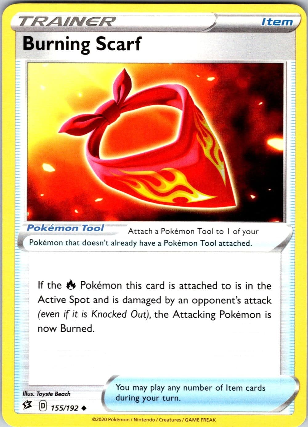 BURNING SCARF 155/192 UNCOMMON REBEL CLASH POKEMON NEAR MINT