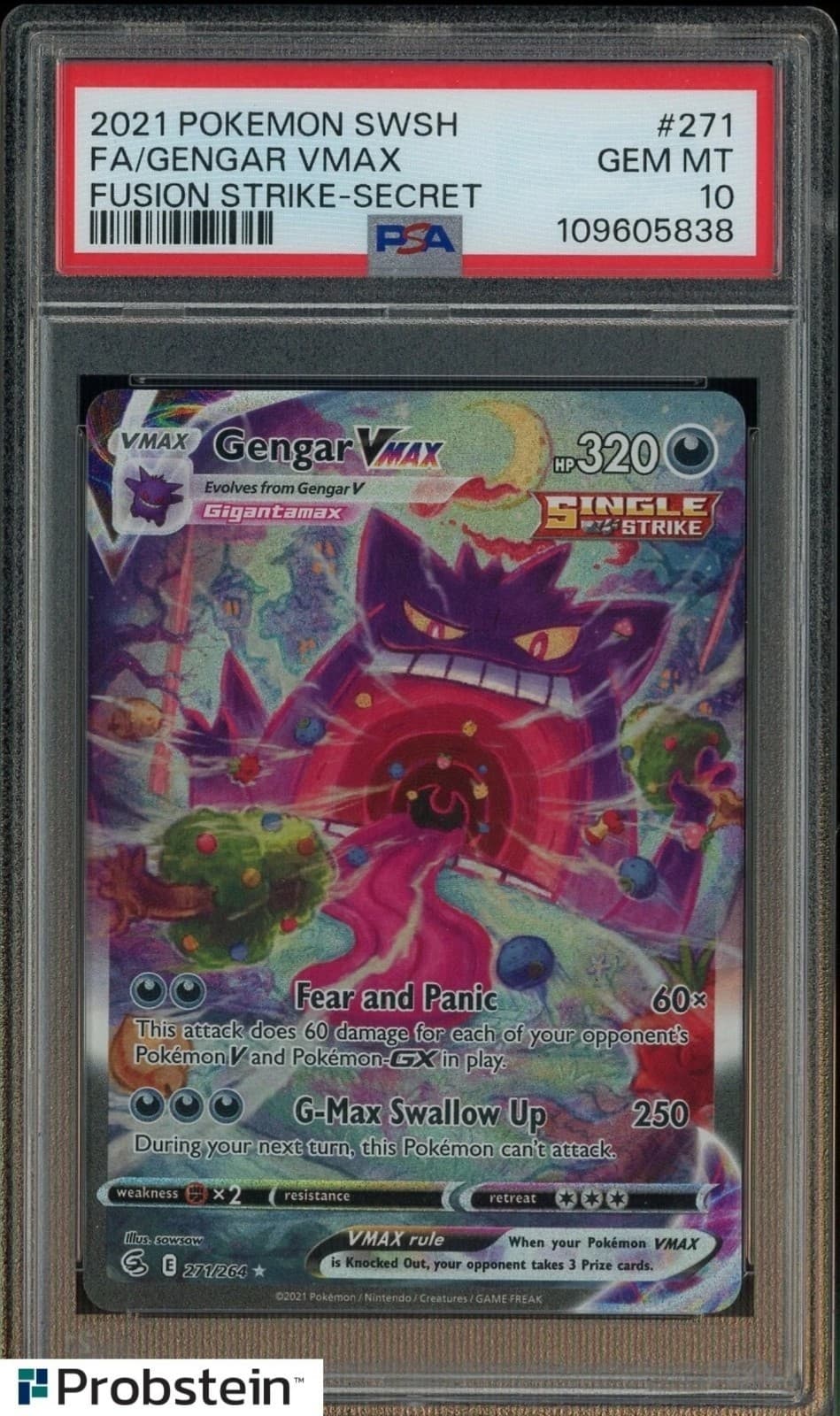 2021 Pokemon SWSH Fusion Strike Secret #271 FA Gengar VMAX PSA 10 GEM MINT