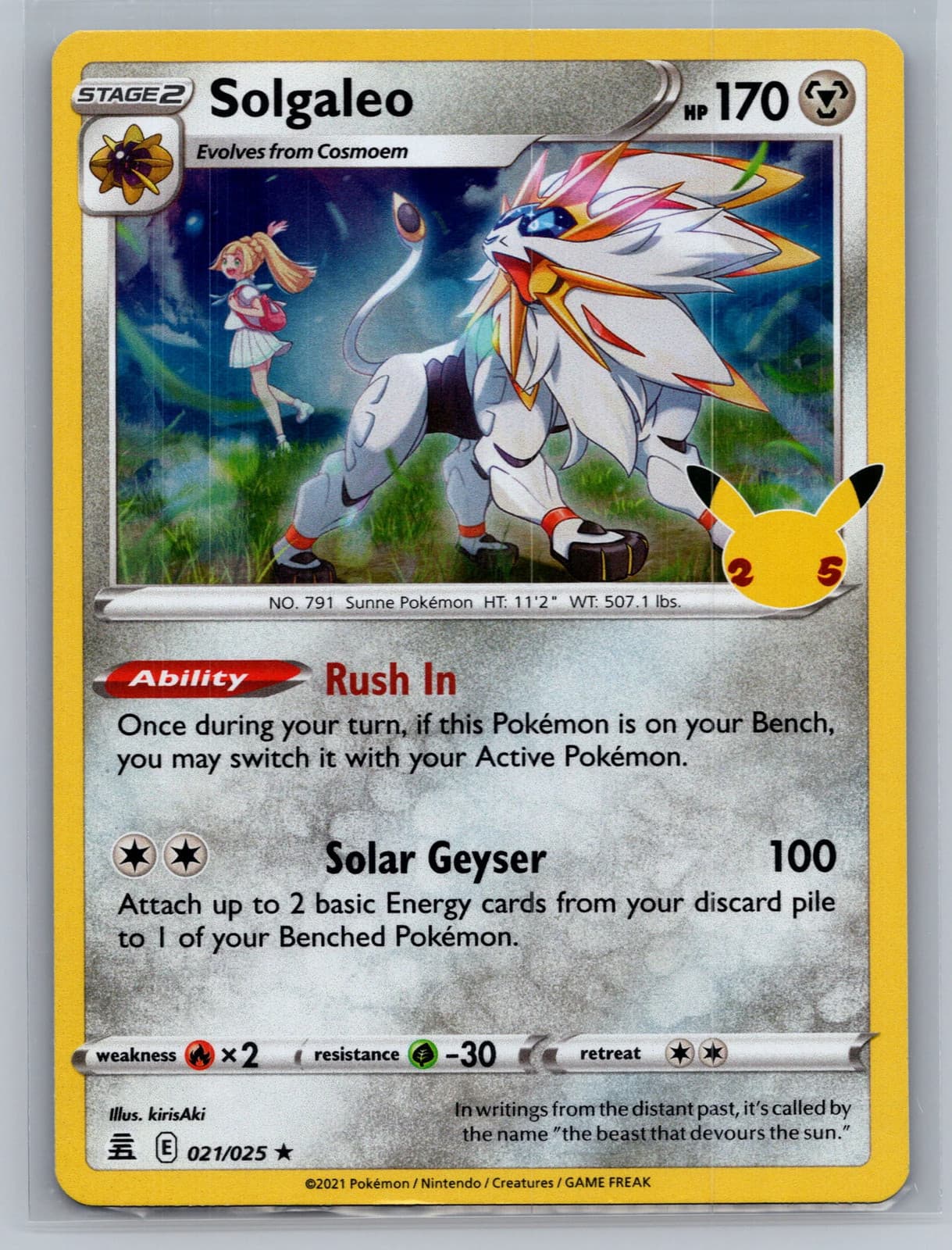 Solgaleo 21/25 Celebrations Holo Rare Pokemon TCG NM — photo 1 of 2