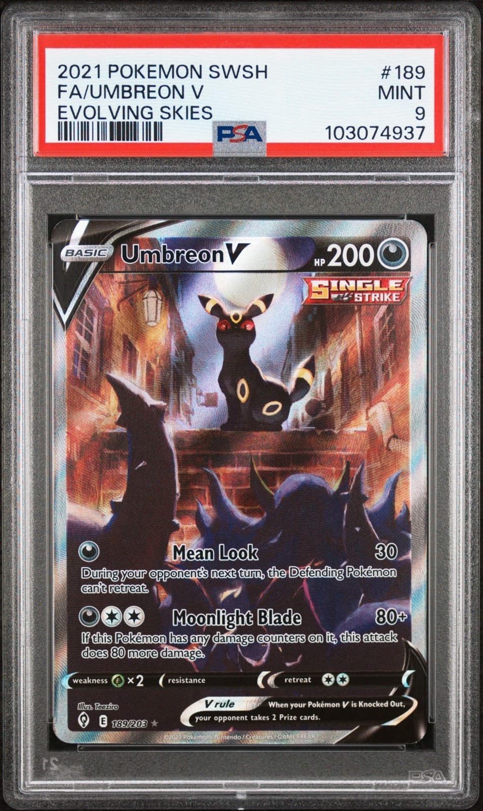 2021 Pokemon UMBREON V #189/203 Evolving Skies Ultra Rare English PSA 9 - MINT!