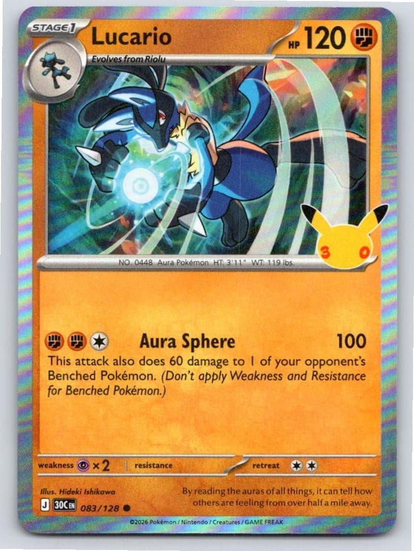 2026 POKEMON ME: 30TH CELEBRATION LUCARIO 083/128 HOLO C NM A101980 FREE S&H