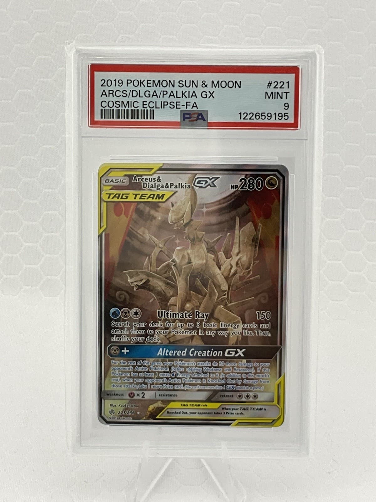 Arceus & Dialga & Palkia GX (Alternate Full Art) 221/236 Sm-Cosmic Eclipse PSA 9