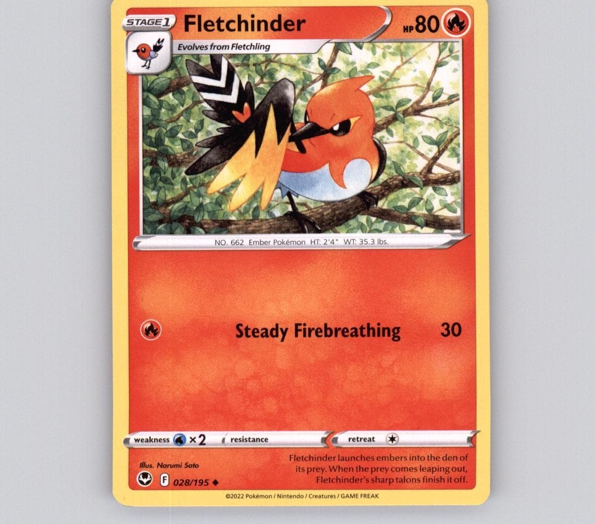 Fletchinder 028/195 UC Silver Tempest NM Pokemon