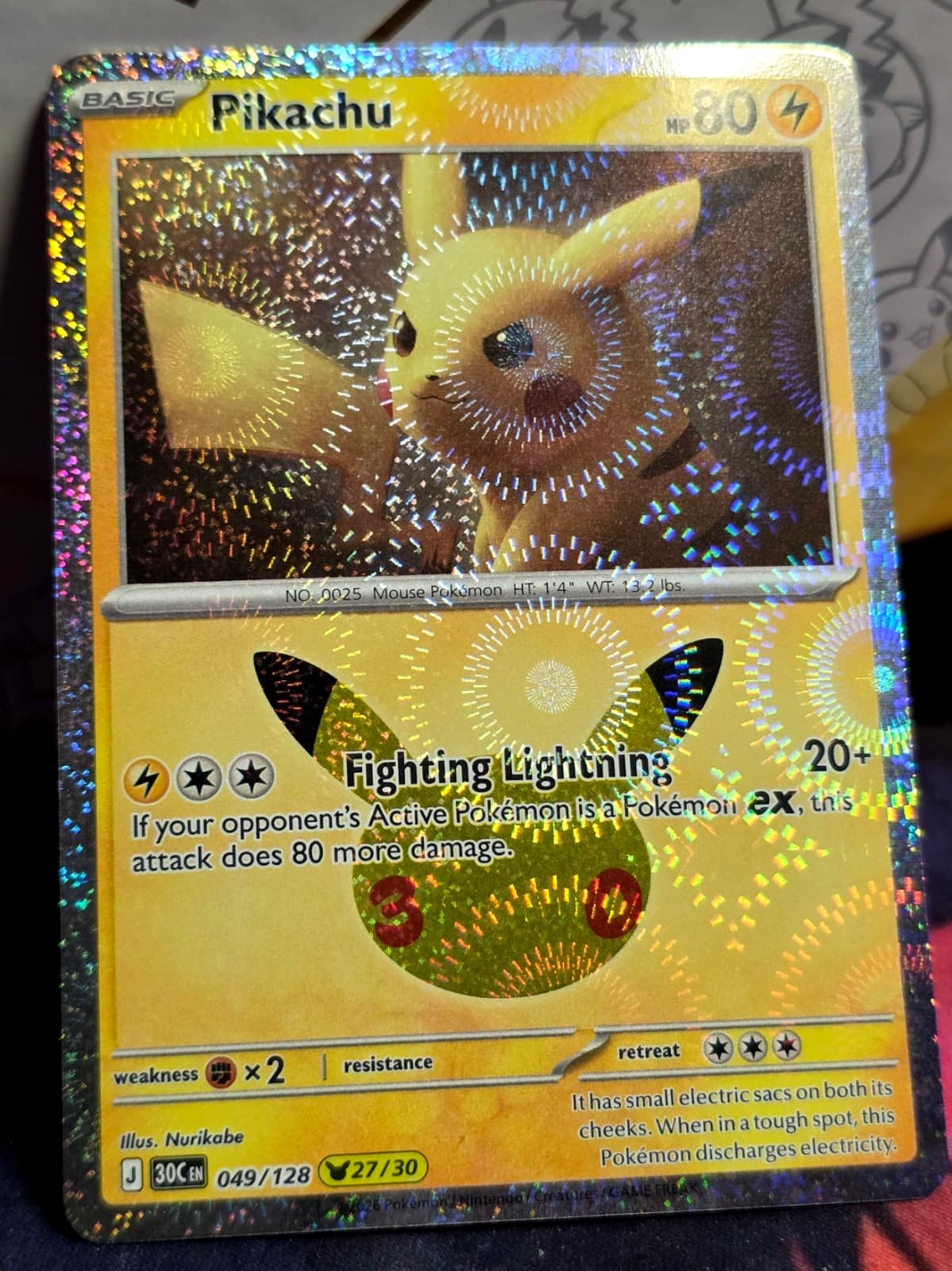 Pokemon 30th Anniversary Pikachu Holo #49/128 Pikachu 27/30