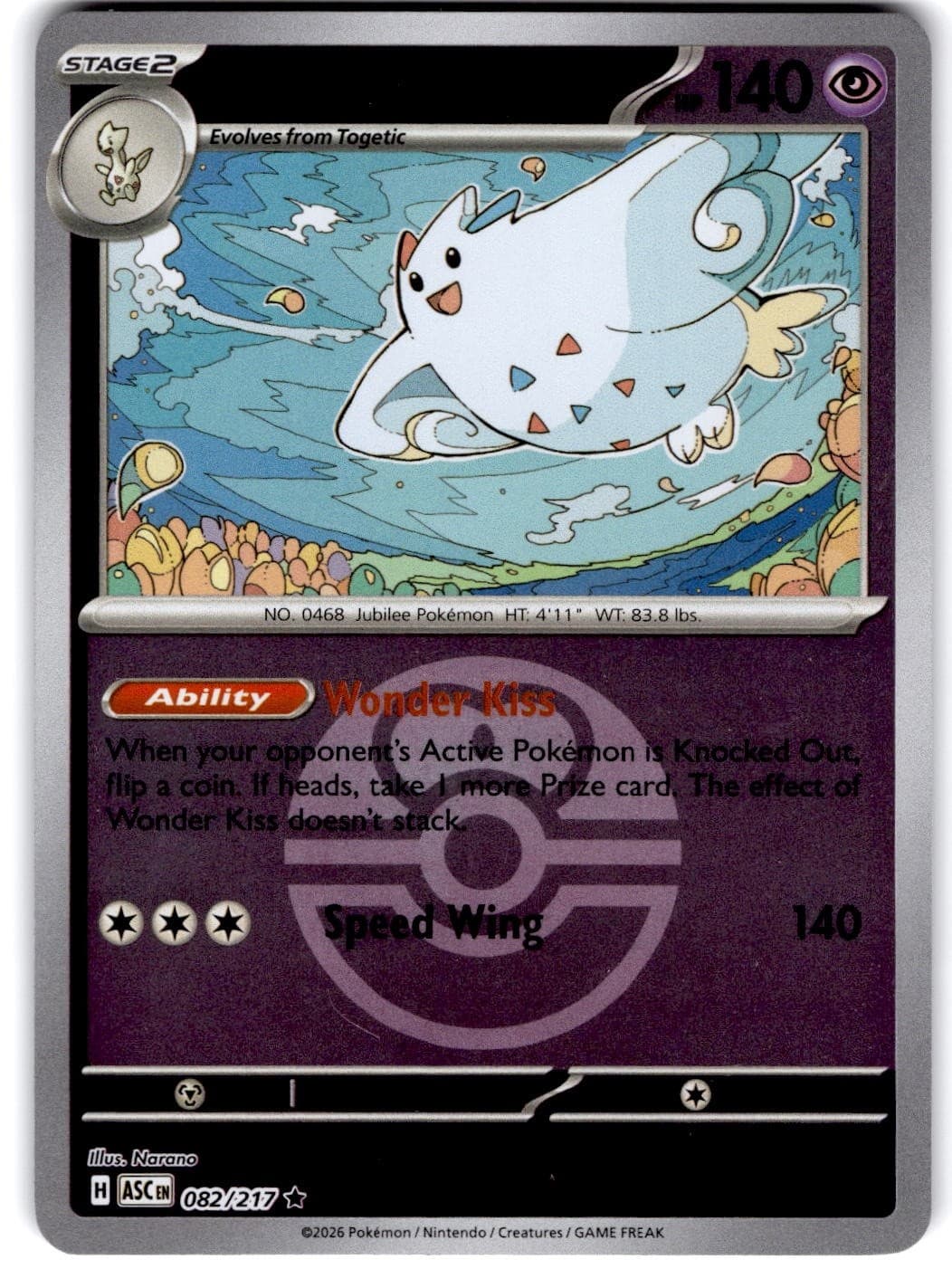Pokemon Togekiss Ascended Heroes 82/217 Pokeball Holo Near Mint English