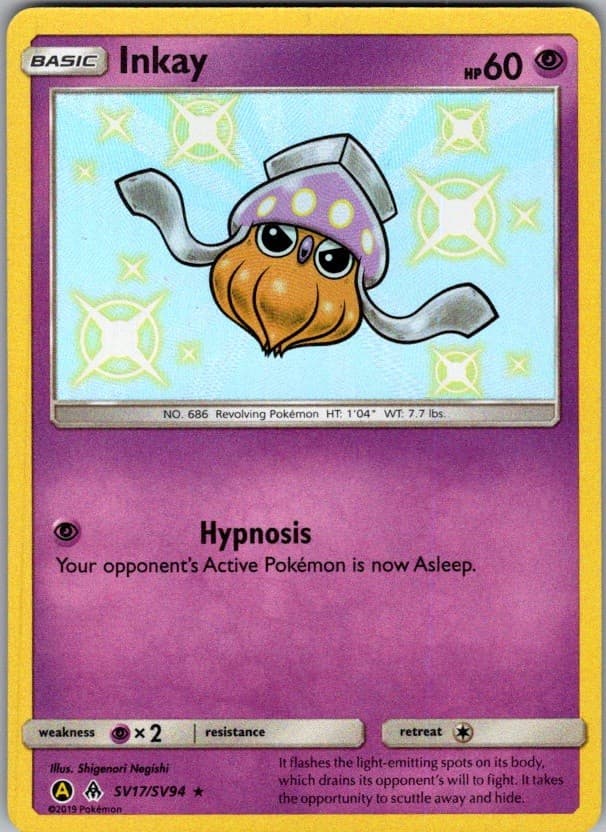 Inkay SV17/SV94 Shiny Rare Hidden Fates Shiny Vault Pokemon Holo Near Mint