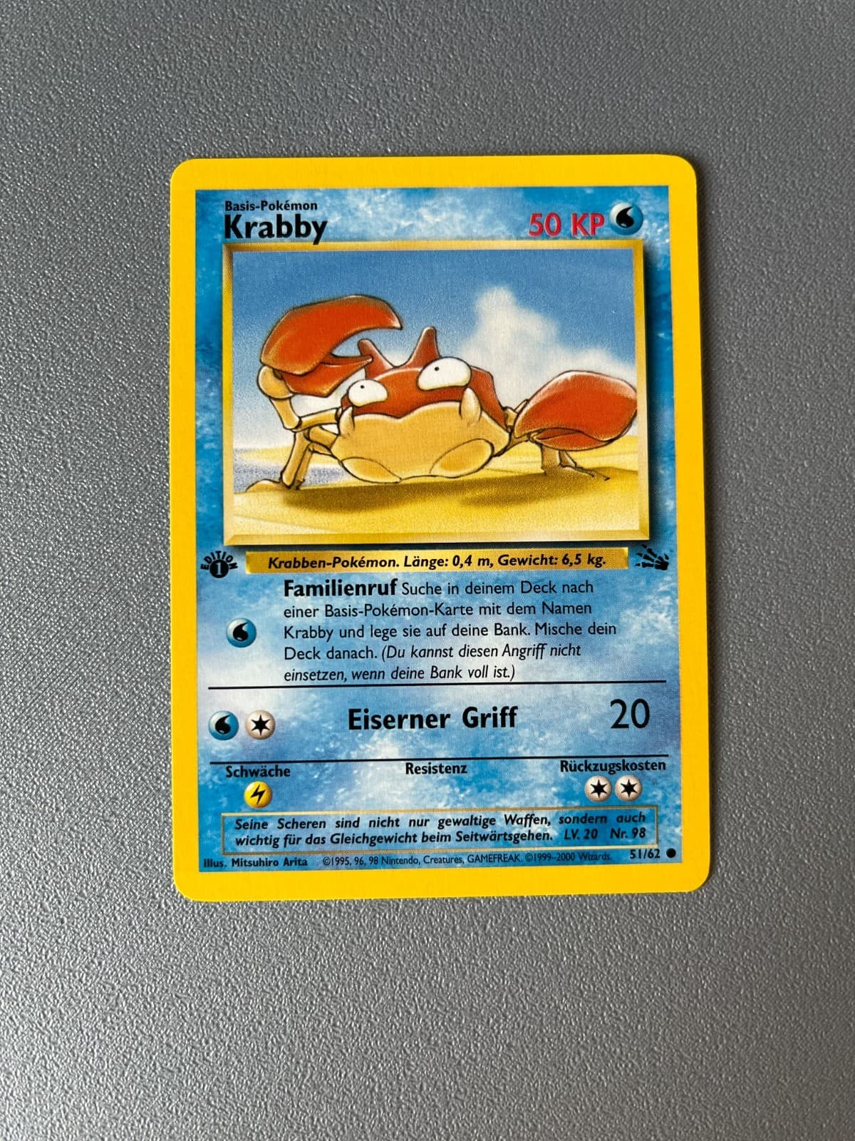 Krabby 1. Edition 51/62 Fossil Pokemon Karte Deutsch Near Mint NM