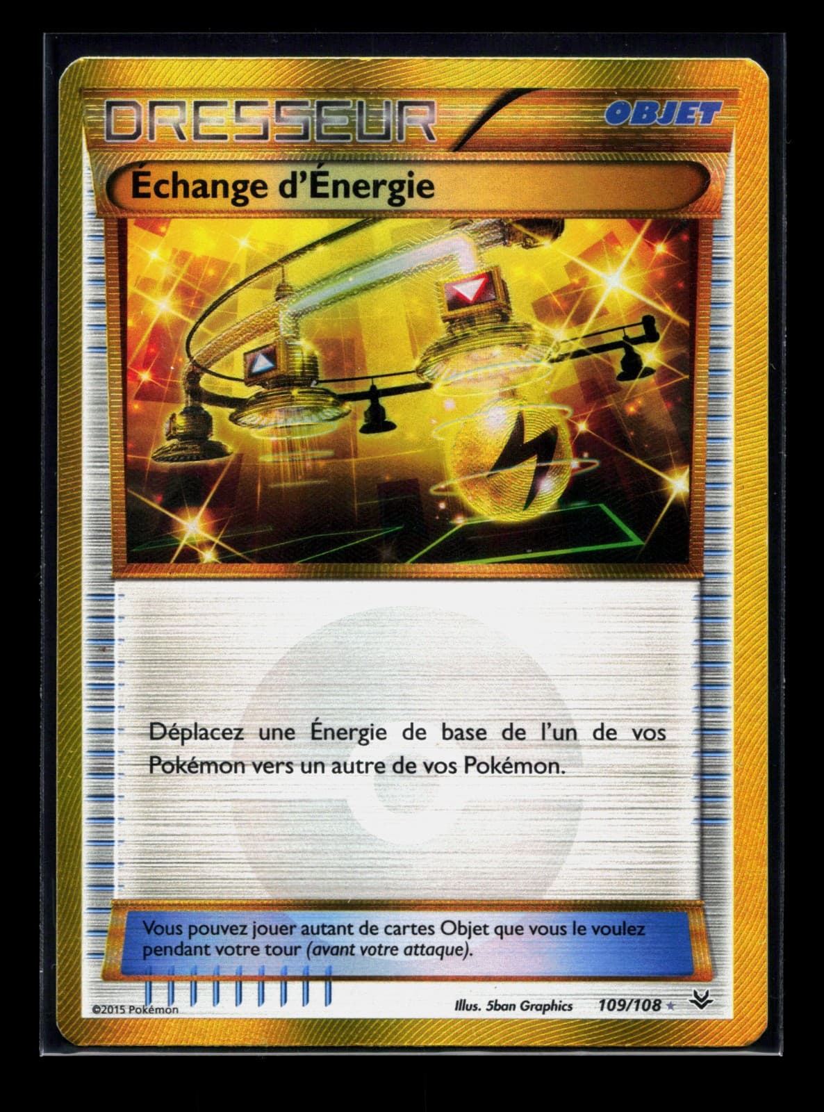 Carte Pokémon Echange d'énergie 109/108 Gold Secrète XY6 Ciel Rugissant FR