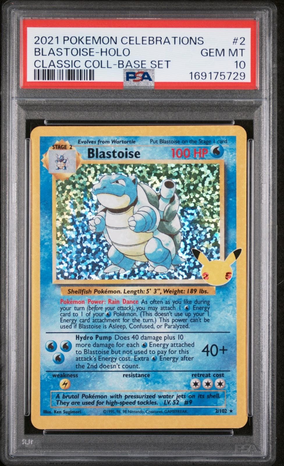 2021 Pokémon Celebrations Classic Collection #2 Blastoise-Holo Base Set PSA 10